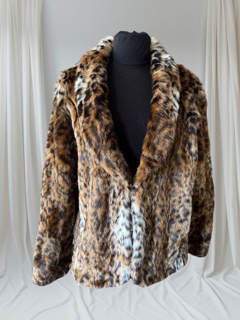 Leopard Print Faux Fur Coat, XL